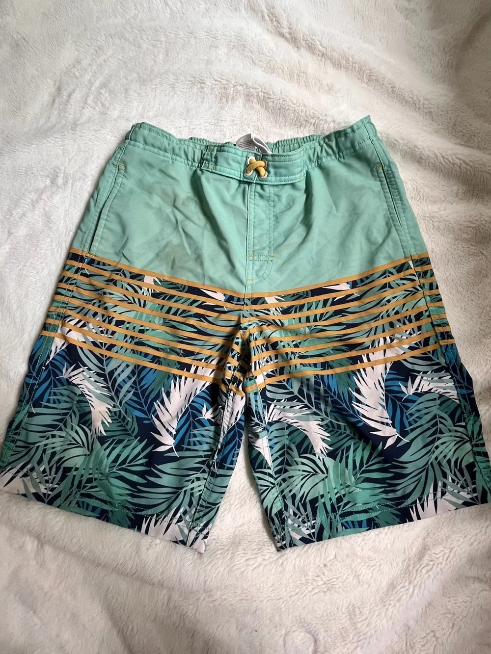 wonder nation Mint Green, Navy & Gold Tropical Swim Trunks